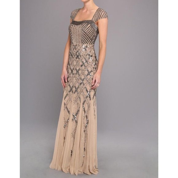 Adrianna Papell Cap Sleeve Beaded Gown 